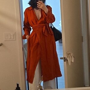 Massimo Dutti Rusted Orange Red Dress Linen Size XS